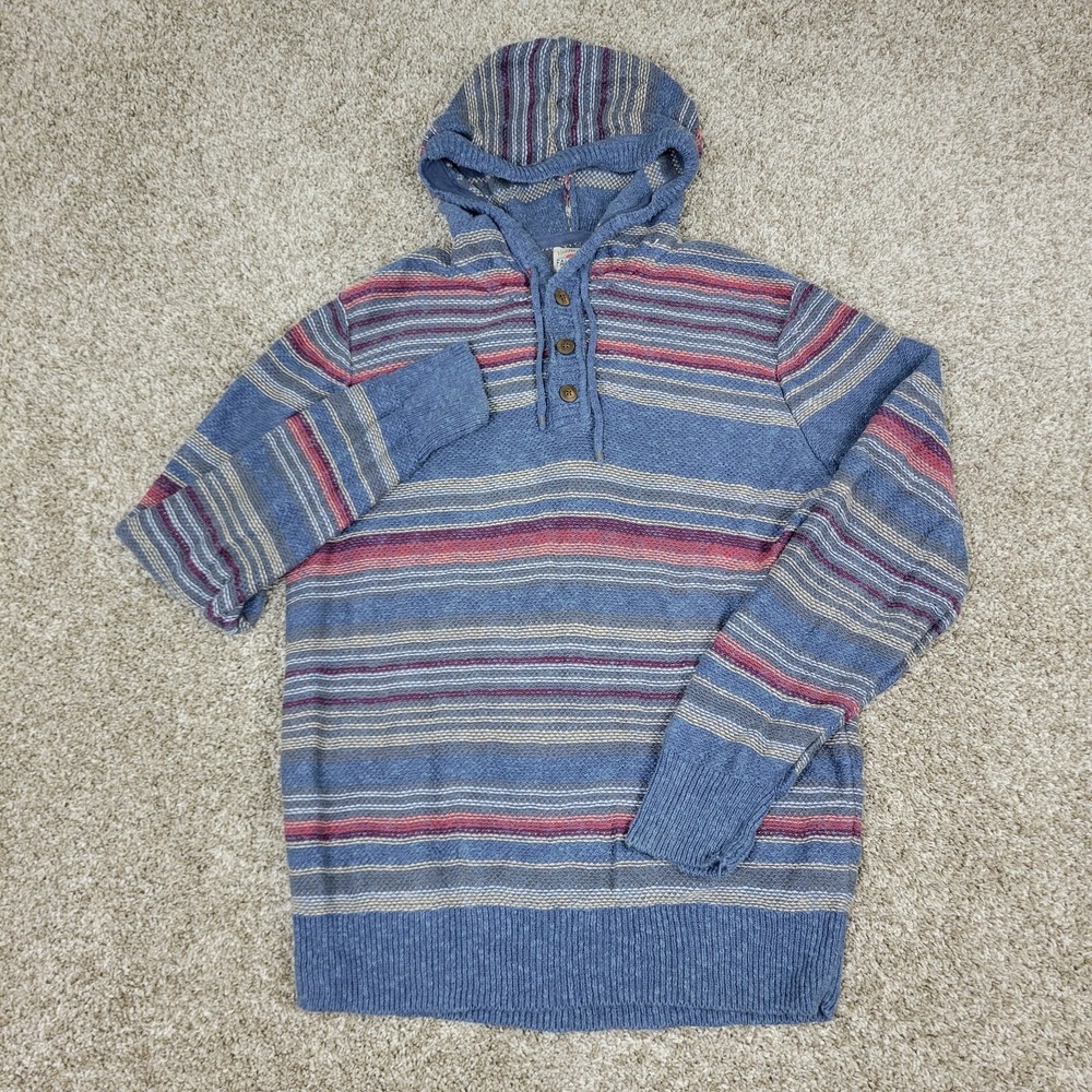 Faherty Mens Small Multicolor Striped Stretch Knit Henley Hoodie Linen Blend